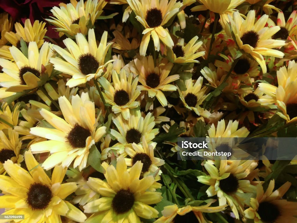 Fake flowers Closeup of a brides yellow bridal bouquet Color Image Stock Photo