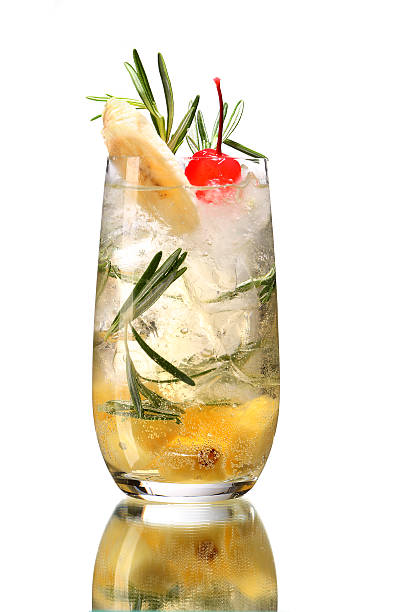 istock Fresh drink garnished with banana and cherry 467096579