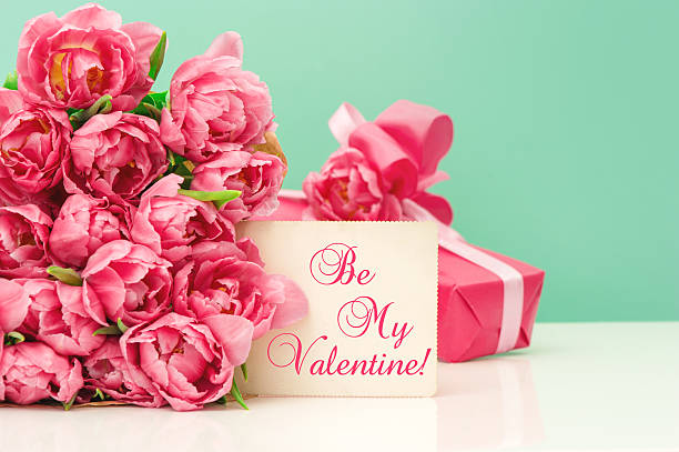 istock Pink tulips, gift ang greeting card. Valetine's Day 467096780
