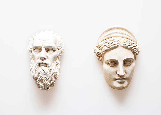Head sculptures of Zeus and Hera head with human eyes