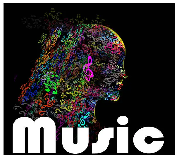 Photo of Woman portrait silhouette in music notes make