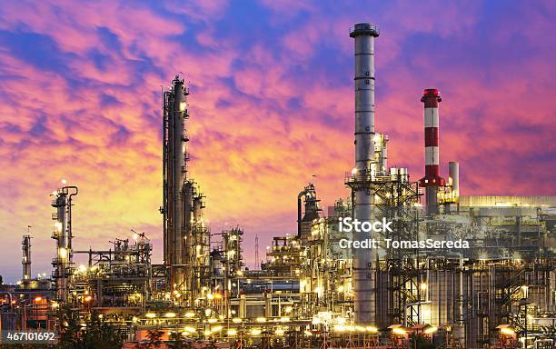 Oil Industry Refinery Factory Stock Photo - Download Image Now - Oil Refinery, Refinery, Chemical Plant