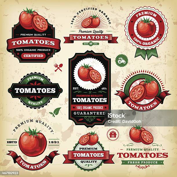 Vintagetomatenlabel Stock Vektor Art und mehr Bilder von Tomate - Tomate, Etikett, Ketchup