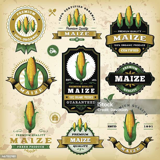 Vintage Maize Labels Stock Illustration - Download Image Now - Corn - Crop, Corn, Corn On The Cob