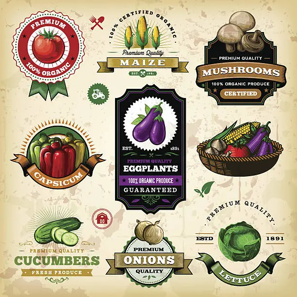Vector illustration of Assorted Vegetable Labels
