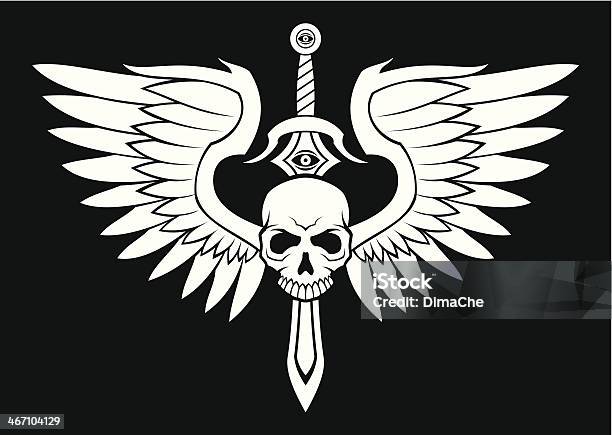 Winged Skull Tattoo Stock Illustration - Download Image Now - Knife - Weapon, Tattoo, Animal Wing