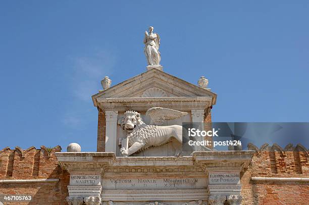 Arsenale Di Venezia Statue At Entrance Veni Stock Photo - Download Image Now