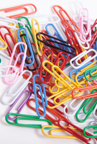 colorful paper clips isolated on white background