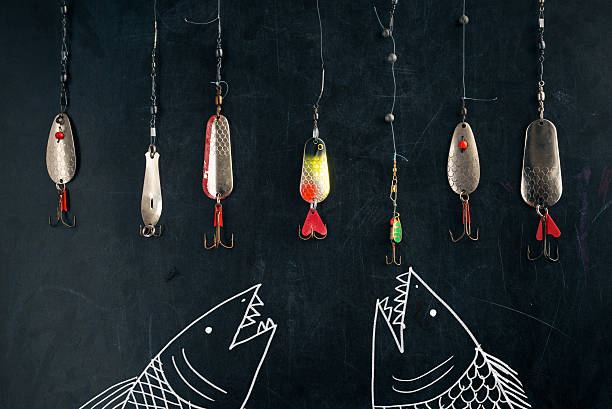 istock two big fishes snap at the lure at chalk board 467107084