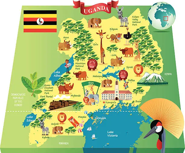 Vector illustration of Cartoon map of Uganda