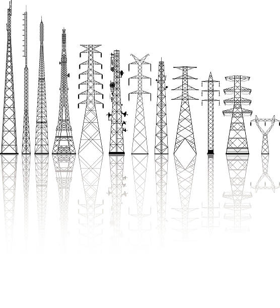 bildbanksillustrationer, clip art samt tecknat material och ikoner med detailed telecommunications towers - elsladd