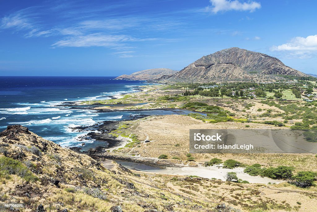 Halona litoral e siga para a cratera do Koko - Foto de stock de Azul royalty-free