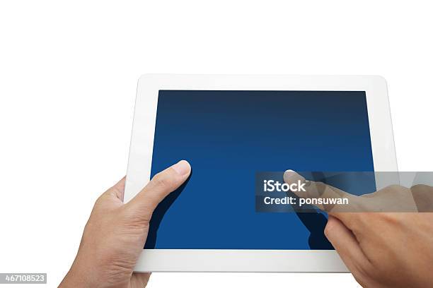 Ręka Trzyma Pc Touchpad Na Białym Tle - zdjęcia stockowe i więcej obrazów Biznes - Biznes, Czytać, Dotykać