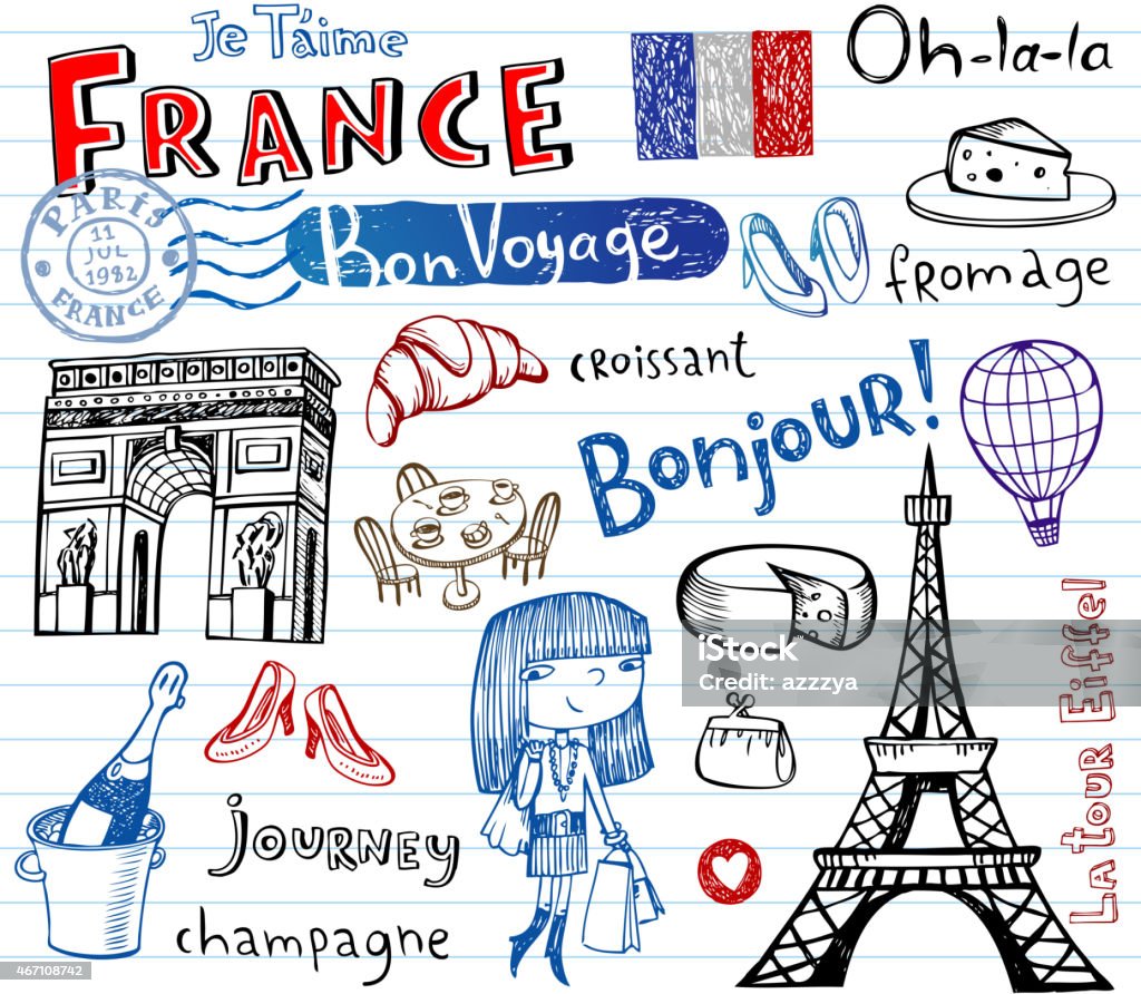 France symbols as funky doodles Symbols of France as funky doodles Arc de Triomphe - Paris stock vector
