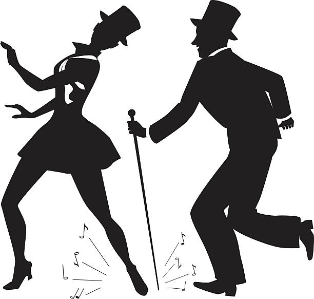 Tap dance performers Tap dance performers in stage costume and top hats vector silhouette, no white tapping stock illustrations