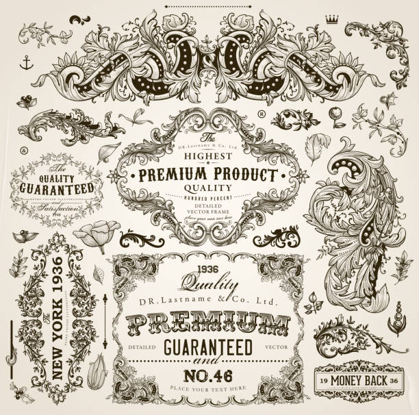 ilustraciones, imágenes clip art, dibujos animados e iconos de stock de vintage frames, desplácese elementos y ornamentos florales - victorian style