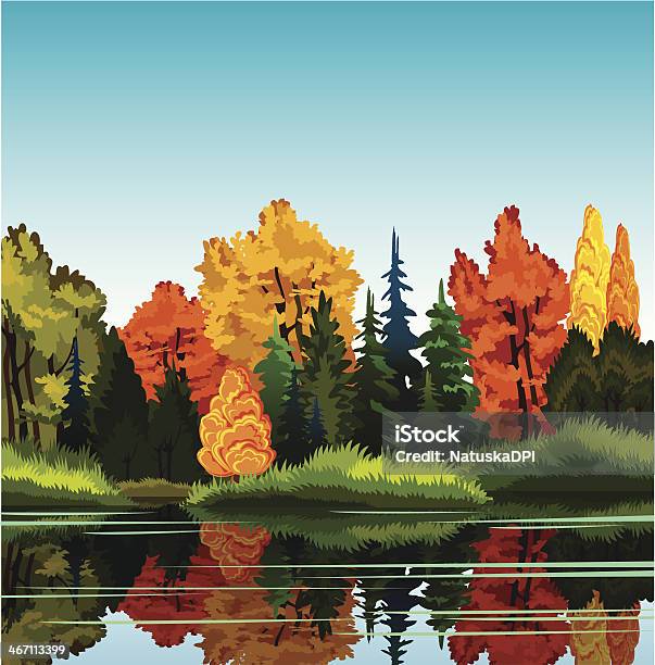 Autum Landscape Stock Illustration - Download Image Now - Autumn, Lake, Blue