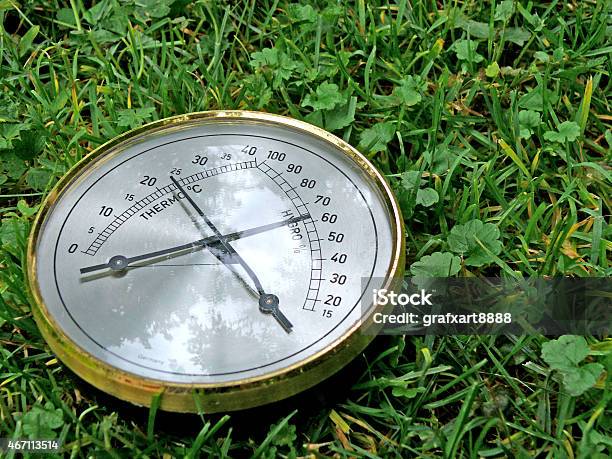Thermometer In Grass Stock Photo - Download Image Now - 2015, Barometer, Cold Temperature