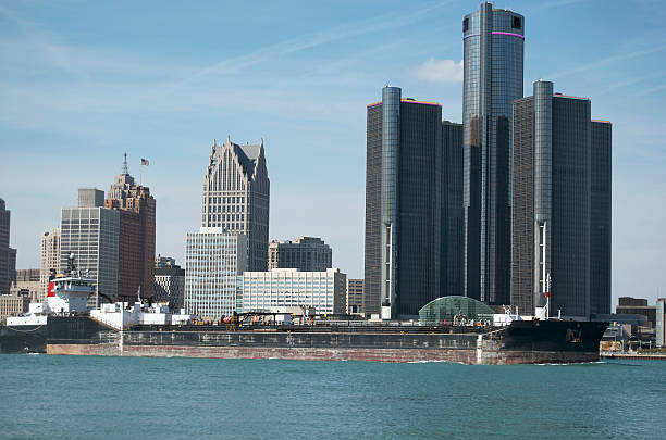 istock Detroit Skyline With Barge 467115893