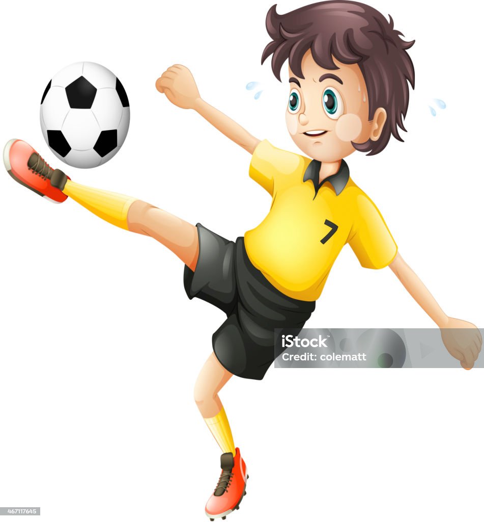 boy kicking the soccer ball boy kicking the soccer ball on a white background Athlete stock vector