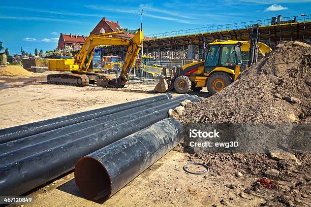 New Highway Viaduct Under Construction Stock Photo - Download Image Now - Backhoe, Blue, Bridge - Built Structure