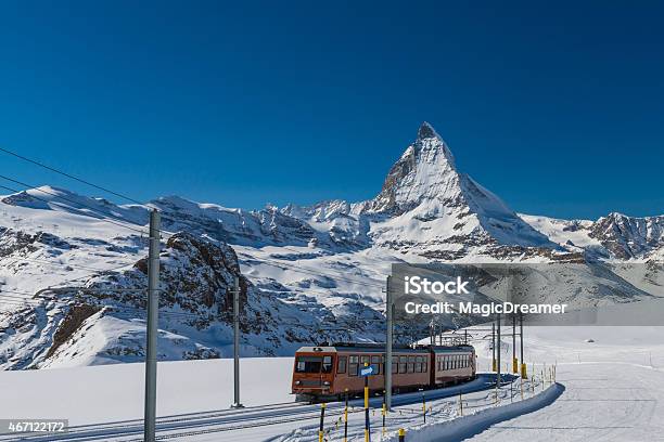 Matterhorn And Gornergrat Train Switzerland Stock Photo - Download Image Now - Passenger Train, Train - Vehicle, Switzerland