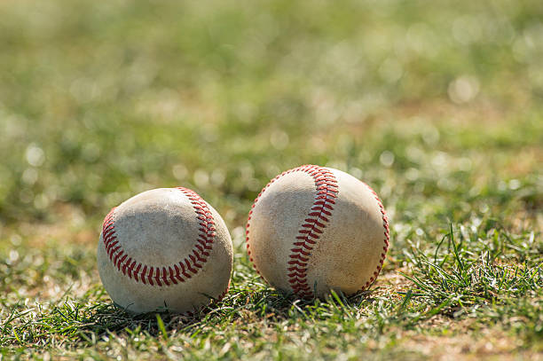 Two Baseball Lying on the Grass stock photo