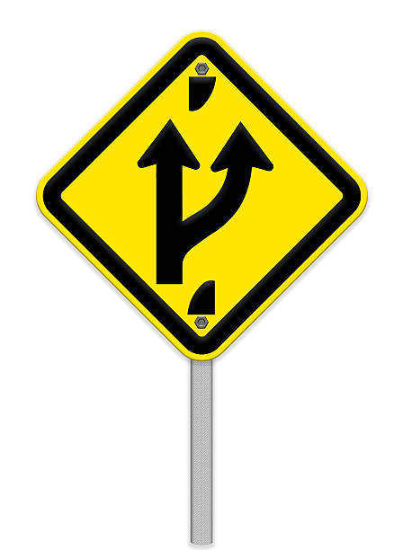 istock sign indicating  forked road ahead,part of a series 467123447