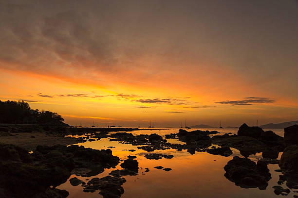 istock Romantic incredible sunset at tropical gorgeous lagoon 467125080