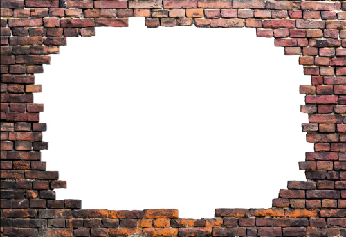 Old brick wall isolated in center