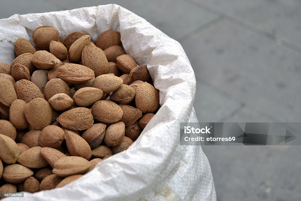 Almonds sack Almonds sack in the street market Alternative Therapy Stock Photo