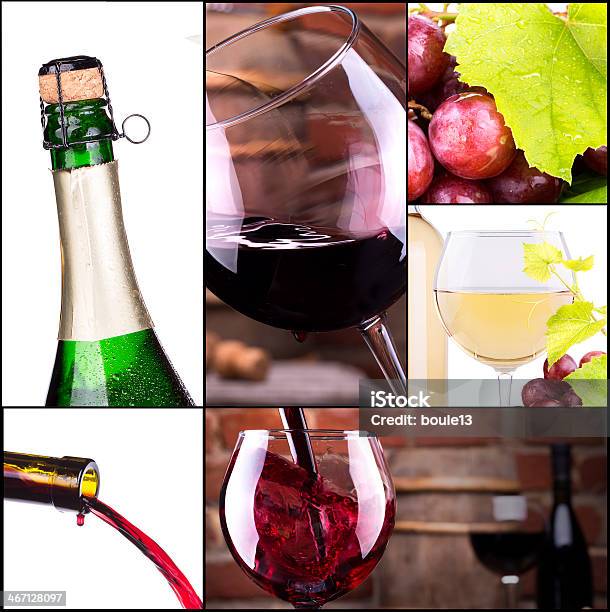 Rosso E Vino Bianco Con Champagne Collage - Fotografie stock e altre immagini di Assaggiare - Assaggiare, Azienda vinicola, Barile