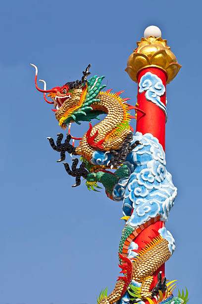 istock Colorful Chainese dragon on red pole 467128185