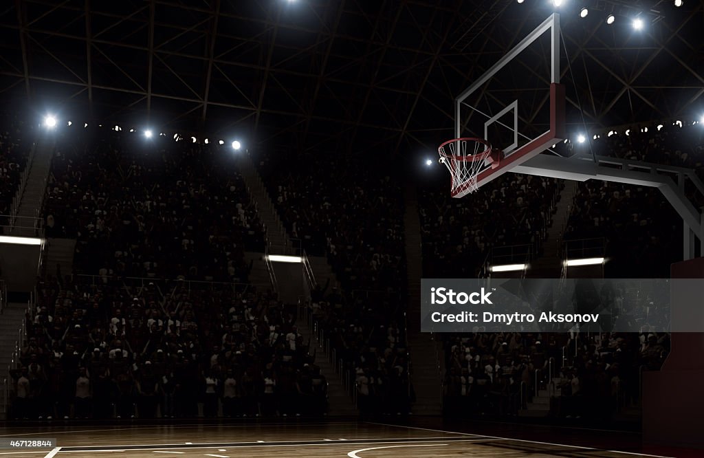 Basketball arena Indoor floodlit basketball arena full of spectators - full 3D Basketball - Sport Stock Photo
