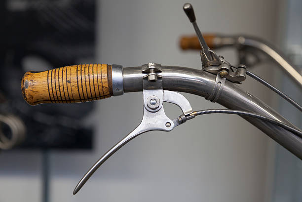 istock Antique wooden bicycle handle and break lever 467131528