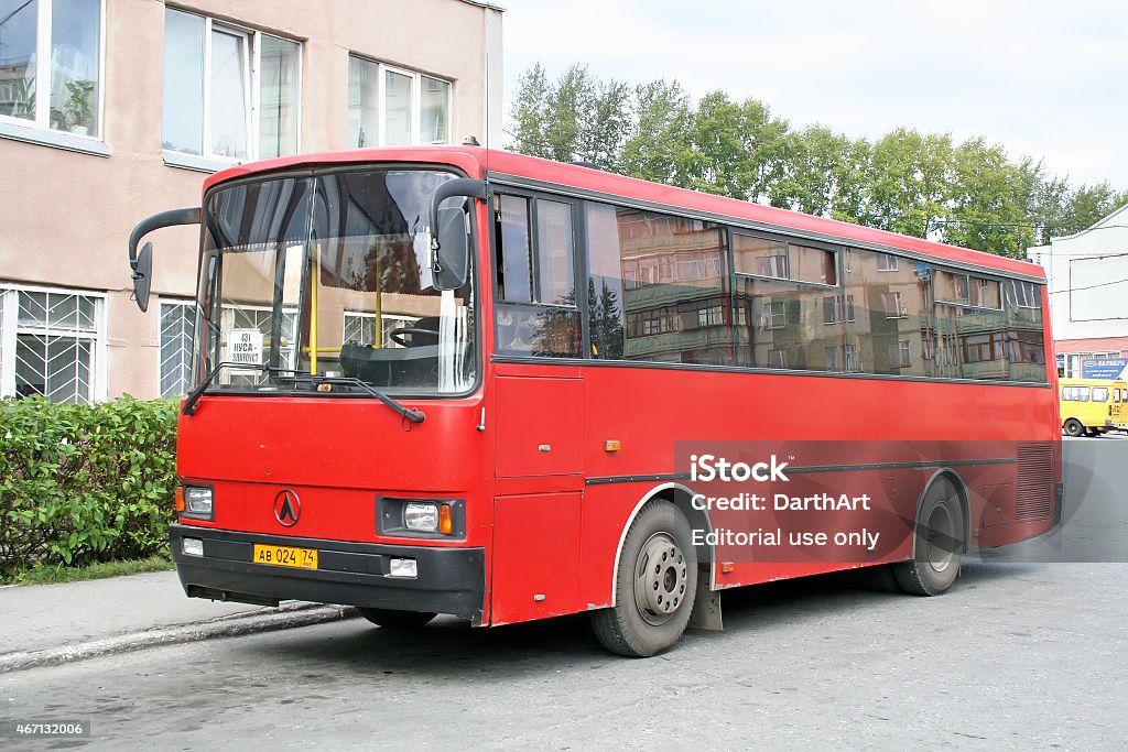 LAZ A1414 Liner Zlatoust, Russia - August 23, 2008: Red LAZ A1414 Liner interurban coach parked at the bus station. 2015 Stock Photo