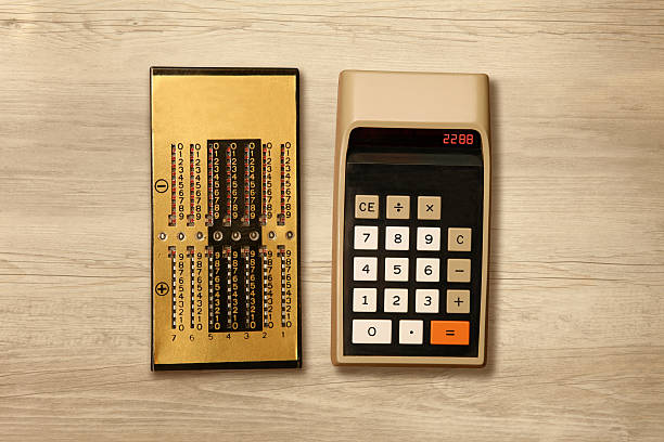 Old vintage scientific electronic calculator isolated on white background