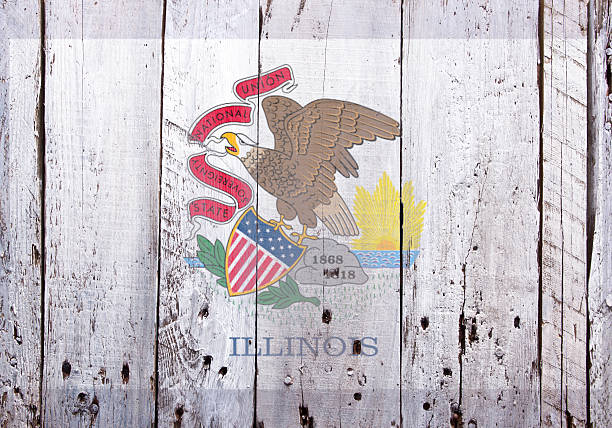 istock Flag of Illinois on Rustic Worn Wood 467132770