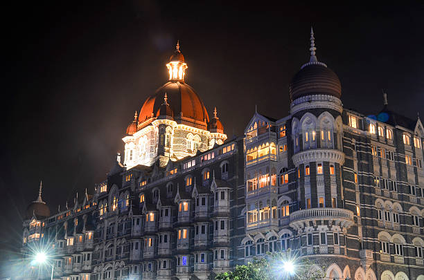 Illuminated Taj Mahal Palace at night in Mumbai