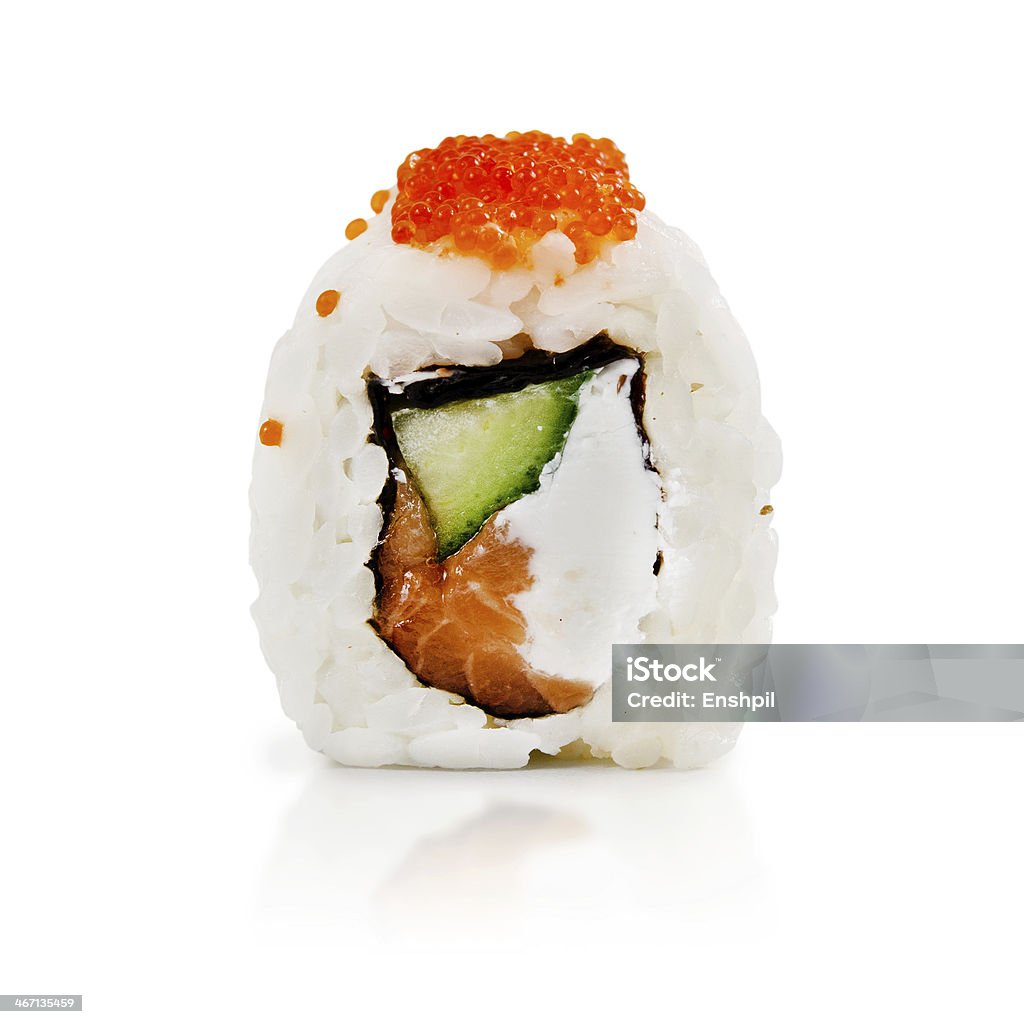 伝統的な日本の寿司、白背景 - とびこのロイヤリティフリーストックフォト