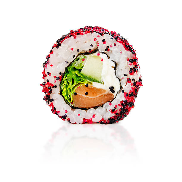 tradycyjne japońskie sushi rolki świeże na białym tle - japanese cuisine appetizer gourmet caviar zdjęcia i obrazy z banku zdjęć