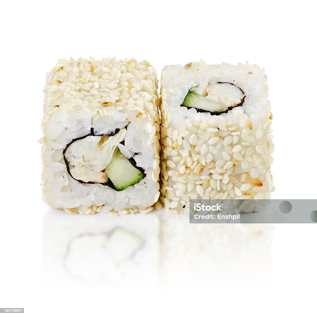 traditional fresh japanese sushi rolls on a white background Appetizer Stock Photo