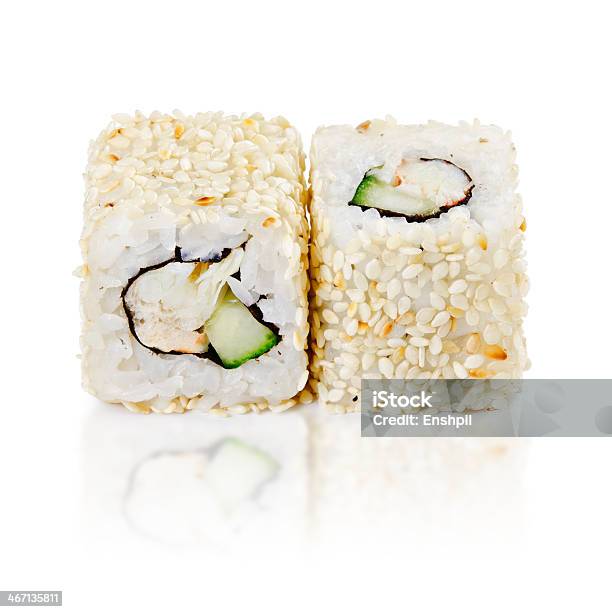 Traditional Fresh Japanese Sushi Rolls On A White Background Stock Photo - Download Image Now