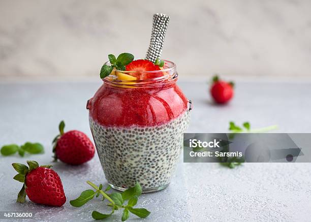 Chia And Strawberry Pudding Stock Photo - Download Image Now - 2015, Berry, Berry Fruit