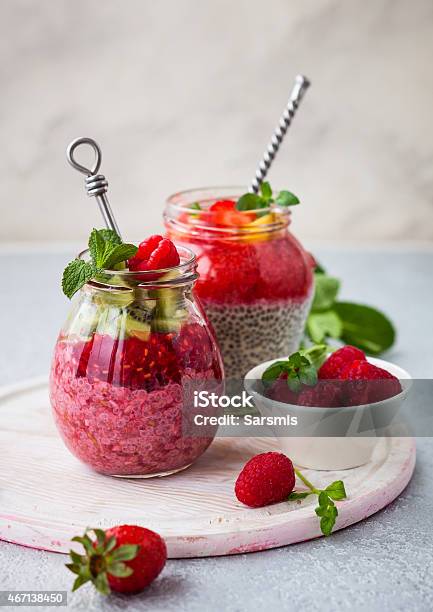 Chia Seeds Puddings Stock Photo - Download Image Now - 2015, Berry, Berry Fruit