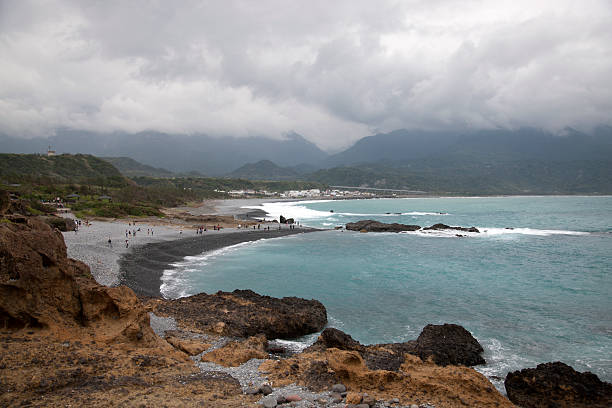 Eastern Taiwanese coastline, waves against the shore, Taiwan