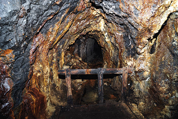 Mine tunnel in Banska Stiavnica stock photo