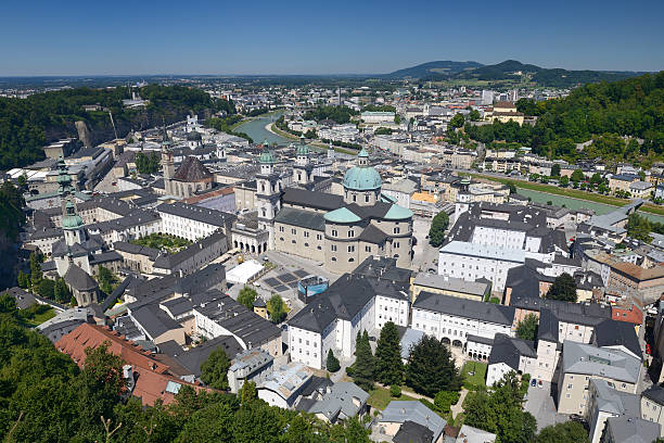 Salzburg, Austria High Resolution Panorama of Salzburg. Kapuzinerberg stock pictures, royalty-free photos & images