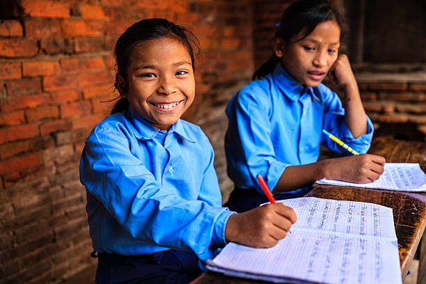 Nepali schoolgirls during the class, Bhaktapur.http://bem.2be.pl/IS/nepal_380.jpg