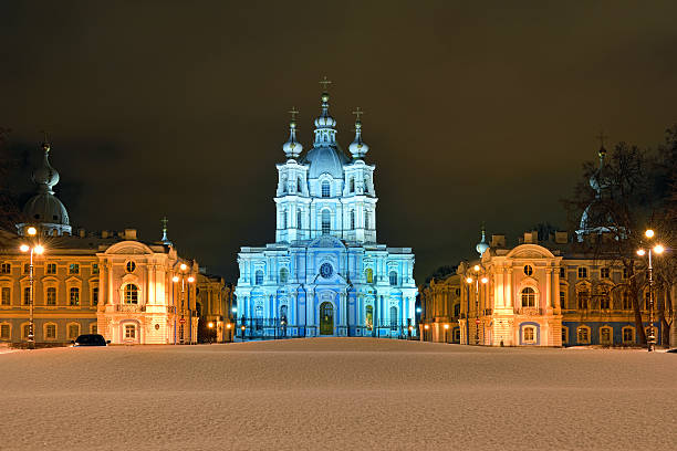 St. Nicholas Cathedral in Saint-Petersburg at night. stock photo